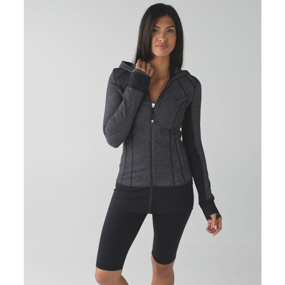 Lululemon Daily Practice Track Jacket Gray Herringbone Small Long Sleeves Hooded
